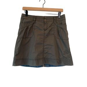 REI Skirt Women's 4 Mini A-Line Snap Front Embroidered Pleated Pocket Charcoal